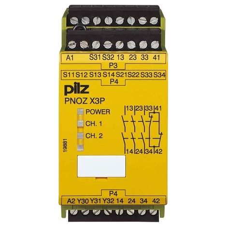 Relé de seguridad Pilz pnoz x3p 24V AC/DC 3 NO 1 NC