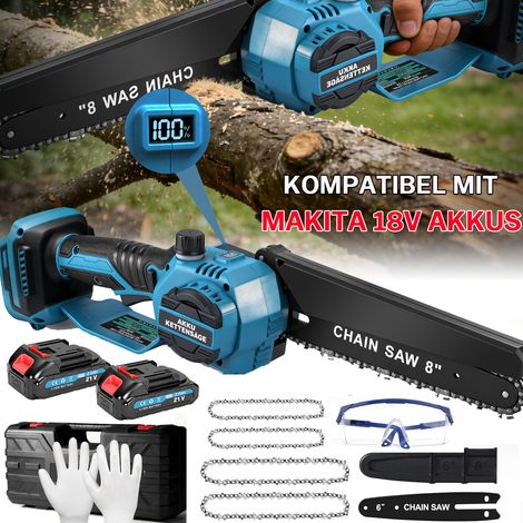 Pro Mini Tronçonneuse à Batterie 8 / 6 Pouces 28000RPM 900W Brushless électrique Sans Fil Portable, 2x 2.0Ah Batt. Compat. Makita 18V pour Jardinage, Elagueurs, Coupes à Bois (1/5)