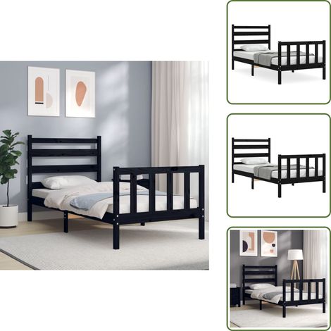 Cabecero de cama - vidaXL Estructura de cama individual con cabecero madera maciza negro - Colchón