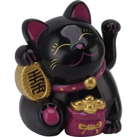 Chat porte-bonheur décoratif électrique à bras oscillant de 14 cm (5,5 po), en plastique mignon, pour comptoir de caisse MLY11020-5 Noir (1/5)