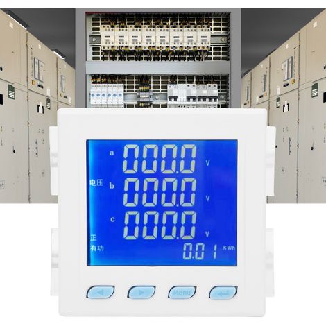 Compteur d'énergie triphasé blanc LT194E-9SY avec écran LCD et affichage multifonction de la tension et du courant (1/5)