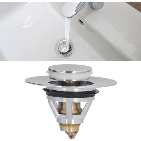 Bouchon de vidange pour lavabo avec ressort, bouchon de vidange pour lavabo/lavabo, accessoires pour couvercle de vidange en acier inoxydable à bouton-poussoir (1/5)