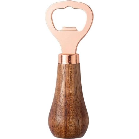 Ölflaschenöffner aus gealtertem Messing mit Holzgriff, tragbarer Entkorker und Korkenzieher, roségoldene Oberfläche (1/5)