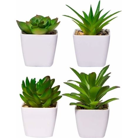 GDHZS-Paquet de 4 plantes artificielles d'intérieur en plastique succulentes en pot combinaison salle d'étude Restaurant dé... (1/5)