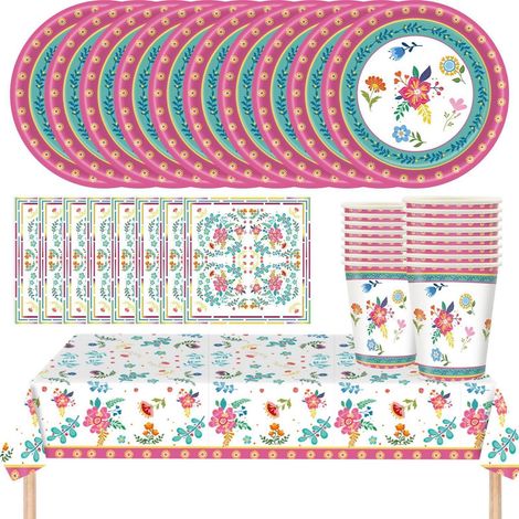 Partygeschirr Set Blumenmuster für 16 Gäste, 53 Teile, Teeparty, Geburtstag, Babyparty