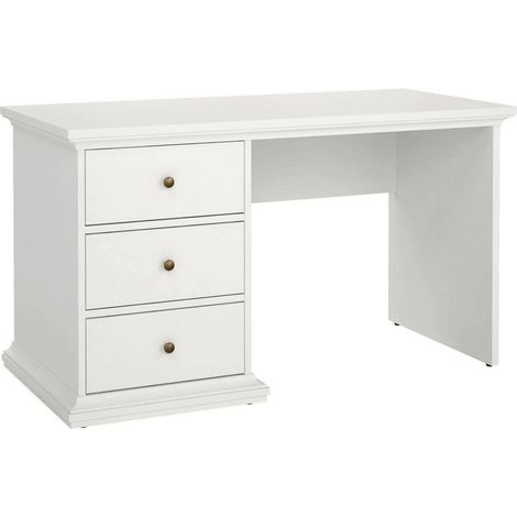 Dmora - Scrivania Agia, Scrittoio multiuso, Tavolo per ufficio porta PC, Piano di lavoro, 130x62 h74 cm, Bianco (1/5)