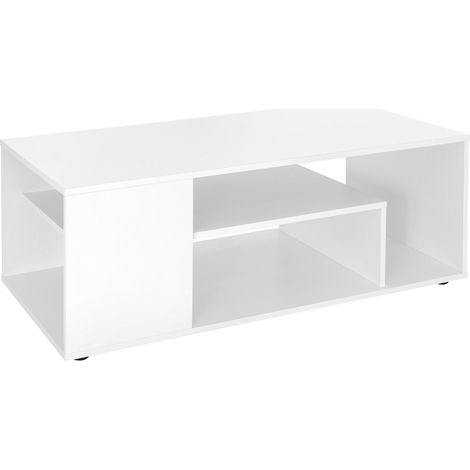 ML-Design Couchtisch in Weiß 110 x 50 x 41 cm, Geräumiger Wohnzimmertisch mit 4 Abstellflächen auf 3 Etagen, Moderner Sofatisch mit viel Stauraum, Holz Beistelltisch, Wohnzimmer Kaffeetisch Holztisch