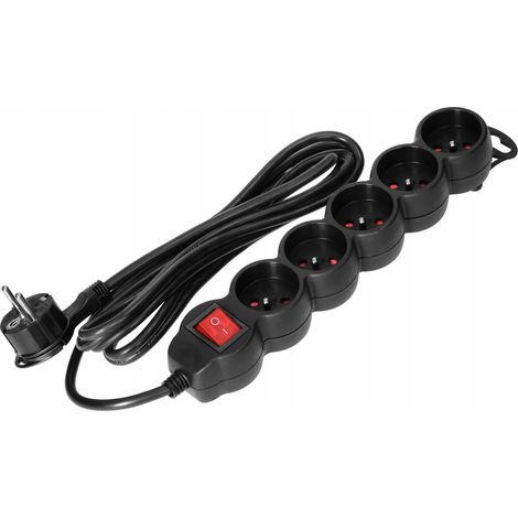 Multiprise ES-7/B/3 - Noir - 5 prises - Avec interrupteur - Câble de 3 m - Sûre et pratique (1/5)