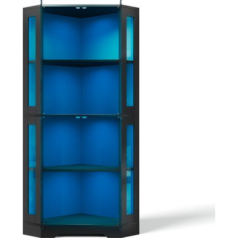 Vetrina angolare in vetro con LED 165 cm, armadio espositivo nero in MDF (1/5)