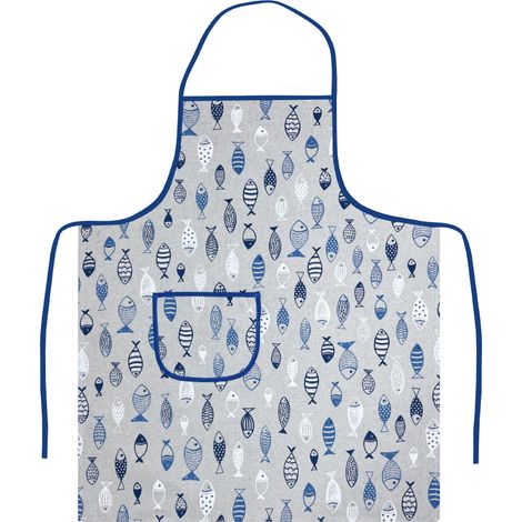 Pack 2 Pezzi Grembiule Alto Pettorina Cucina Chef Casa Con Tasche Pesci Azzurro (1/4)