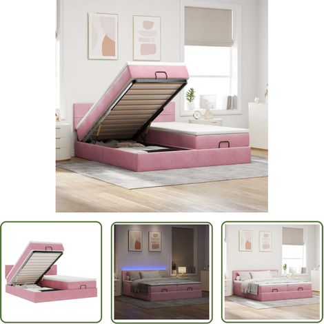 vidaXL Cadre de lit ottoman avec matelas rose 200x200 cm velours (1/5)