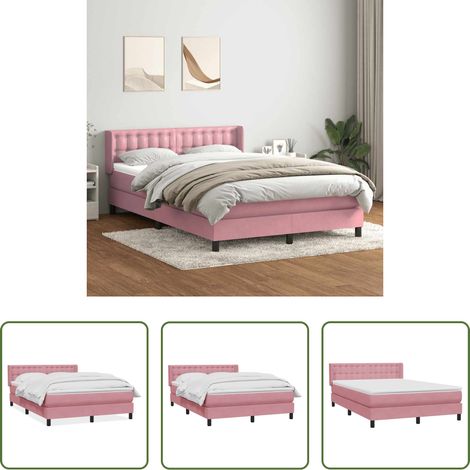 Matratze - Boxspringbett mit Matratze Rosa 140x220 cm Samt (1/5)