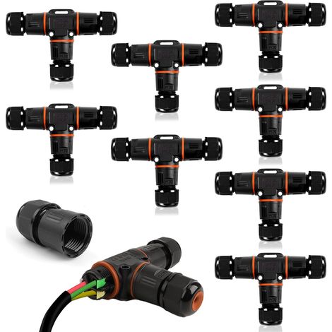 8 Pièces Boîte de Jonction IP68 Connecteur Étanche Forme de T Connecteur Électrique Étanches Boîte de Dérivation Extérieur Connecteur Câbles 3 Voies Ø 3-12 mm (1/5)