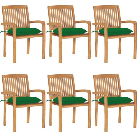 Lot de 6 Chaises de jardin empilables avec coussins Fauteuil de Jardin Chaises d'extérieur Teck solide 34773 (1/5)
