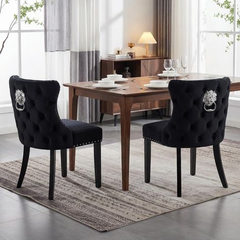 Wahson Dining Chairs 2Pcs in Velvet Upholstered Leisure Chairs with Wood Legs for Kitchen Living Room Restaurant, Black