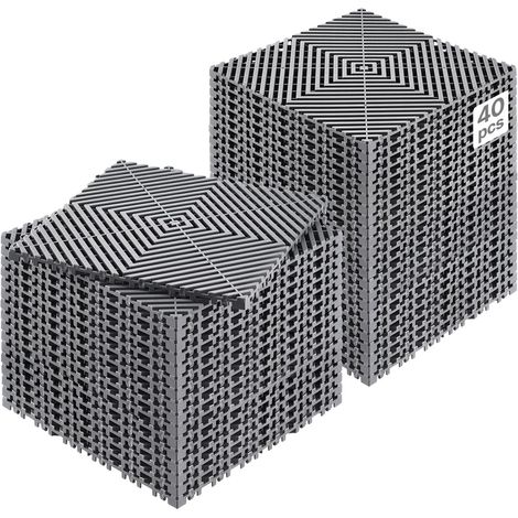 Tapis de drainage emboîtable, 310x310 mm, dalles de sol de drainage modulaire emboîtable, 40 pcs, coussin de sol à épisser en PP antidérapant gris, tapis de douche, pour garage, jardin, cuisine (1/5)