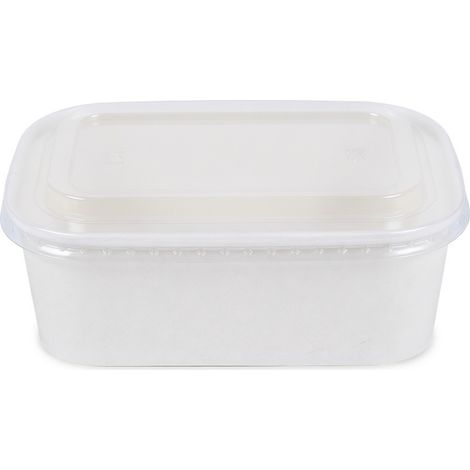 Bol rectangulaire en kraft blanc 1000 ml avec couvercle transparent