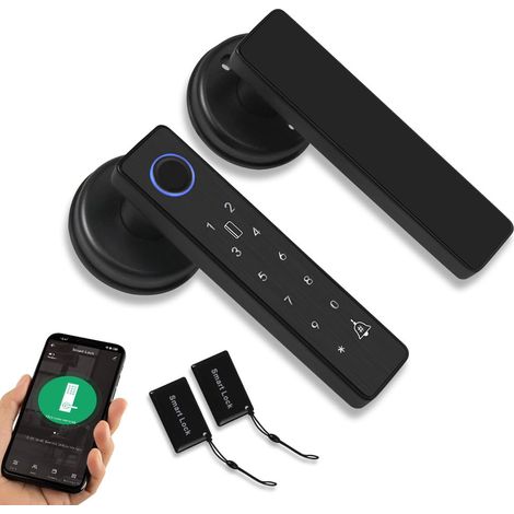 Wifi Tuya Serrure de Porte Intelligente Serrure électronique Biométrique Empreintes Digitales 13.56MHz RFID Carte Sans clé APP Télécommande, Poignée de Serrure de Porte 5 en 1