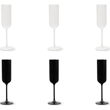 Lot de 6 flûtes blanches et noires, verre pulvérisé, capacité 210 ml. (1/5)