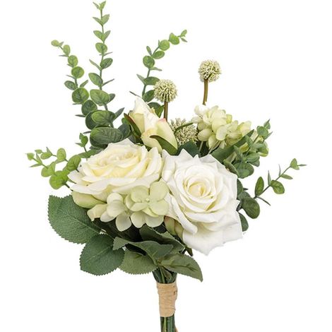 1 Strauß künstlicher Blumen, 38 cm, weiße Rosen, Hortensien, Hochzeitsdekoration, Zuhause (1/5)