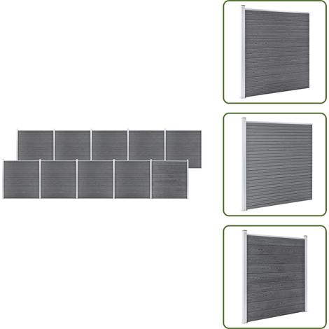 The Living Store Pannello di Recinzione in WPC 1737x186 cm Grigio - Pannello di recinzione