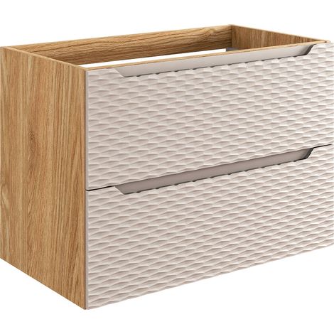Waschtischunterschrank 80cm Elora mit 2 Schubladen, Beige und Holzoptik (1/5)