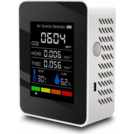 Green Mobility-Détecteur de dioxyde de carbone à semiconducteurs 5 en 1 Moniteur portable de la qualité de l'air pour la température et l'humidité ,blanblan (1/5)