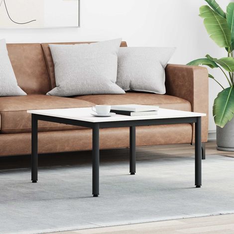 Table basse moderne en pin massif blanc avec pieds en métal 80 x 80 x 45 cm - PANGIVO (1/5)