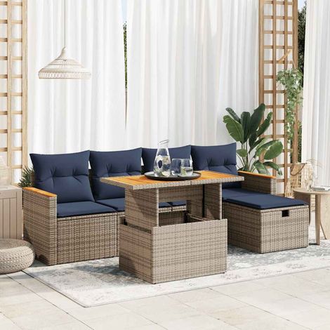 Set sofás jardín y cojines 6 pzas ratán sintético acacia gris vidaXL (1/5)