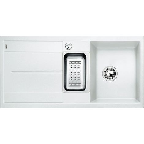 Évier de Cuisine Rectangulaire en Granit pour Meubles Bas de 60 cm de Large Égouttoir Intégré Blanc 513046 (1/5)