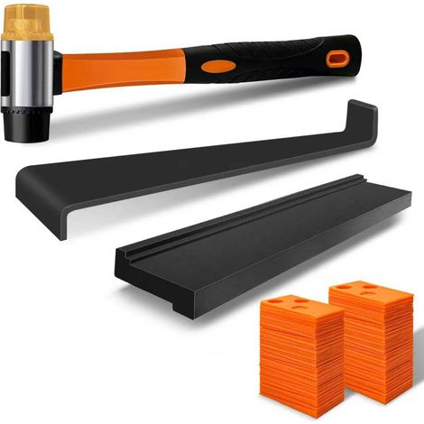 Kit pose lame parquet sol stratifié/4in1vinyle universel. Accessoires pose, Bloc de frappe,Barre traction,Maillet caoutchouc, Cales nivellement 40pcs,Ajustement précis,Montage facile. (1/5)