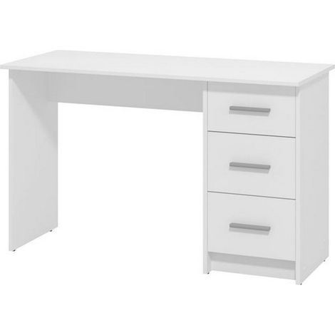Schreibtisch Rifiano, ein Ablage, 3 Schubladen, Griffe inkl., 121x50x74,5h cm Weiß