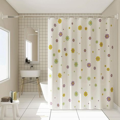 JSSEVN - Cortina de ducha, cortina impermeable para bañera con ganchos, cortina de ducha de 200 x 180 cm, ligera, suave, fácil de instalar, para bañera y baño. (1/5)