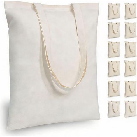 Sac En Coton Réutilisable - 16 X 13 8 Pouces - 100 % Coton Naturel 5 Oz - Pour Courses Écologiques Ou Personnalisation Artisanale - Lot De 12 (1/5)