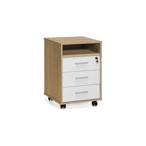 Classeur Jarama 9003 TOPKIT, classeur de bureau avec 3 tiroirs, serrure et roulettes. Couleur chêne et blanc. Mesures:70x47,5x45(cm) (1/5)