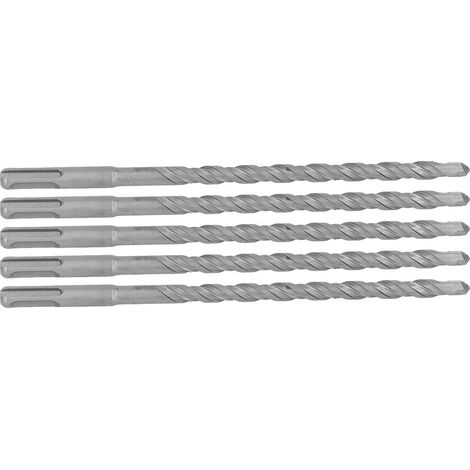 Foret béton carbure 5 pièces 10mm 210mm, foret burin rotatif 2 goujures pour parpaing maçonnerie, pointe spiralée longue durée (1/5)