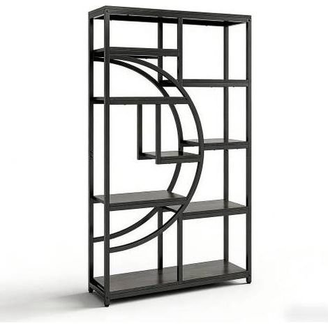 Libreria da terra nera in metallo e legno, design geometrico a 9 livelli, MODENUIT (1/5)