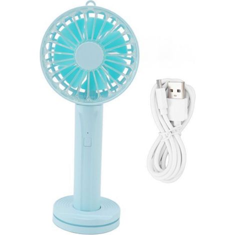 Ventilateur Portable - USB Rechargeable - Batterie Lithium 1200 mAh - 3 Vitesses - Socle Inclus - Pour Maison Voyage Extérieur - Bleu Clair (1/5)