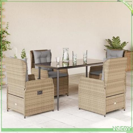 Ensemble à manger de jardin - 7291712423499 - Beige - Résine tressée (poly rotin) - Table verre trempé (1/5)