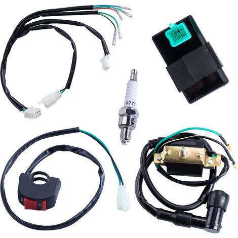 Ensemble de 5 pièces pour motos tout-terrain : faisceau de câblage et ensemble de bougie d'allumage pour moteur à démarrage au kick 50CC, 70CC, 110CC.