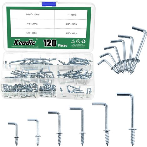 Lot de 120 crochets carrés à visser en métal plaqué laiton bleu et blanc, crochets à vis autotaraudeuses pour cadre photo, crochet à angle droit pour la maison, le bureau et le lieu de (1/5)