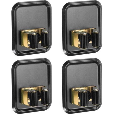 Pack de de 4 supports muraux pour balais et serpillères en acier inoxydable 304, XU, Autocollants, Adaptés à la salle de bain, à la buanderie, à la chambre à coucher, Noir - KZQ