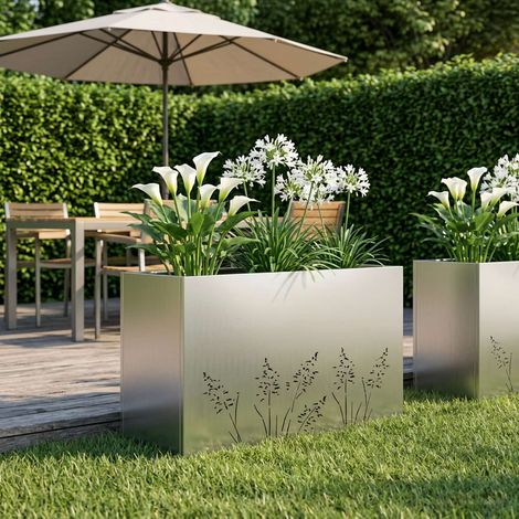 vidaXL Cache-pot de jardin Argenté 80 x 20 x 49 cm Acier inoxydable (1/5)