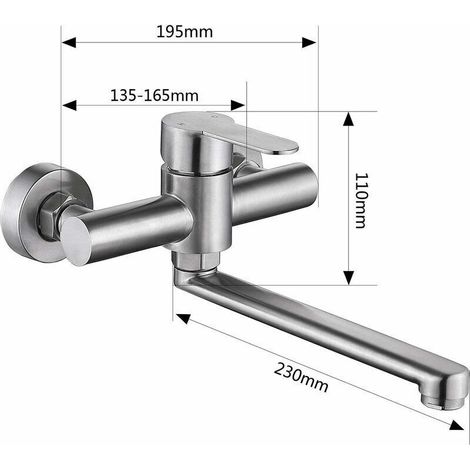 Robinet de cuisine mural mitigeur pivotant 360° – Acier inoxydable 304 brossé – Installation facile avec aérateur amovible