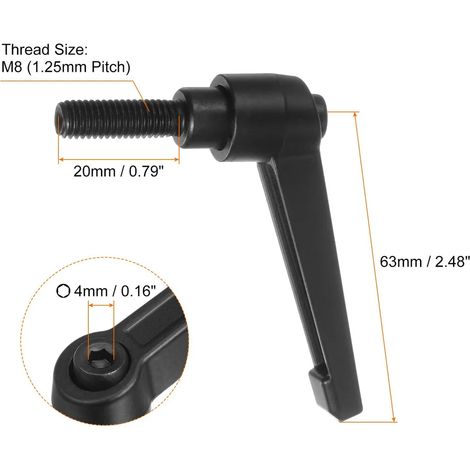 Lot de 6 poignées de serrage M8 x 20 mm à filetage extérieur, en alliage d'aluminium, réglables, pour machines-outils, équipements de soudage et appareils de pression, noir. (1/4)