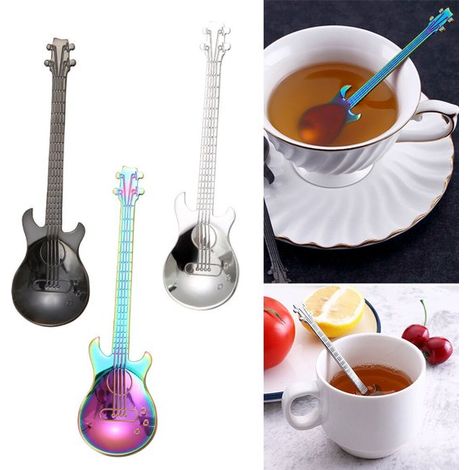 Cuillère à café motif guitare - Acier inoxydable - Cuillère à thé et café - Multicolore - Accessoire cuisine (1/5)