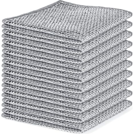 Chiffon de nettoyage en laine d'acier anti-rayures, 10 pièces de chiffon double couche en fil d'argent [2020] tampon de nettoyage (1/5)