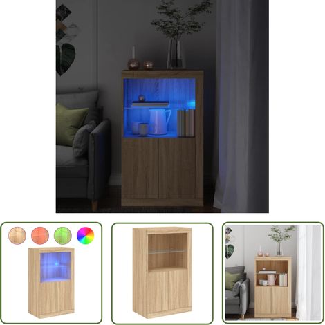 The Living Store Armoire latérale avec lumières LED chêne sonoma - Meuble De Rangement - Armoire - Bibliothèque - Luminaire Led - Décoration Intérieure (1/5)