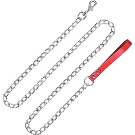 Laisse de chien en métal robuste 1,8m x 3mm rouge, corde longue pour grands et moyens chiens, laisse solide pour course extérieure (1/5)