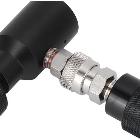 Adaptador de recarga de CO2, conexión para bombona de refresco W21.8-14, negro, para agua con gas, aluminio, 2 juntas. (1/5)